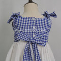 blue-white check poplin fabric embroidered baby dress